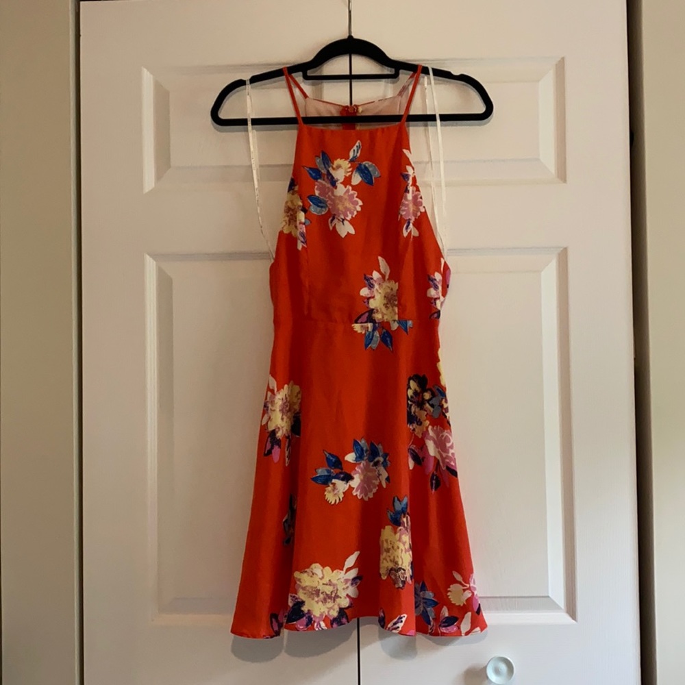 Orange/red Small floral print high neck dress